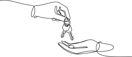 Obraz premium Continuous one line design of receiving car keys. Minimalist style vector. one line Icon drawing