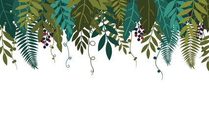 Hanging fern leaves and purple berry clusters. © Hakagraph