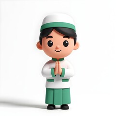 cartoon muslim boy character 3d rendering isolated on white background cartoon plastic style icon