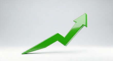 Rising green arrow symbolizing growth and progress on white background