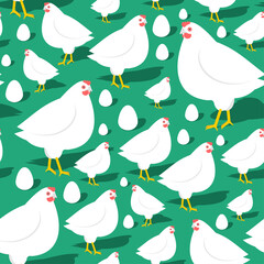 Obraz premium pattern with white hens on a teal background. Minimalist farm animal wallpaper for kitchen and textile