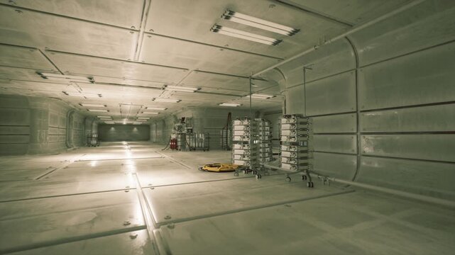 A specialized lab equipped with various scientific instruments is set up within a hidden bunker, showcasing a unique environment for advanced research and experimentation.