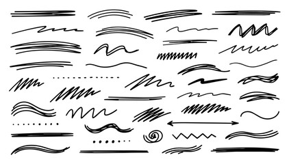 hand drawn doodle vector set of thin ink pen lines in playful sketchy fine line style isolated on white background