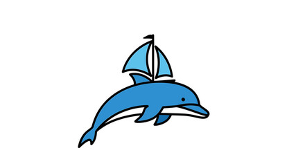 Obraz premium Blue Dolphin Cartoon Character Illustration.