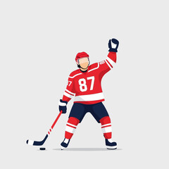 Fototapeta premium Ice Hockey Player Celebrating Victory with Fist Pump and Stick