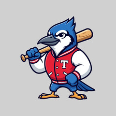 Obraz premium Blue Jay Mascot with Baseball Bat, Ready to Play