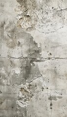 Obraz premium Textured gray concrete wall with prominent cracks and peeling plaster showing aging and decay