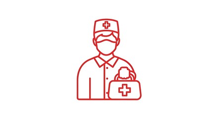 Fototapeta premium Medical professional with first aid kit and protective mask