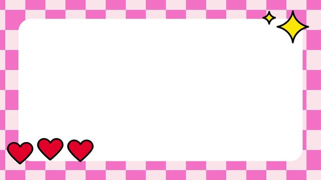A classic pink checkered pattern surrounds this white text box while three small red hearts and shimmering gold sparkles add a touch of sweetness and charm to the overall presentation of the card