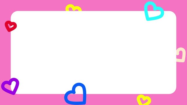 Colorful neon hearts in shades of purple, blue, and yellow float around a bright pink border to create a lovely and romantic theme that feels both modern and affectionate for any personal greeting