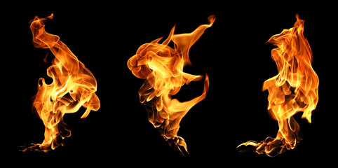Realistic fire flames isolated on black background, dynamic blaze collection with glowing orange light and smooth motion. High resolution heat effect for overlay design, dramatic visuals, and energy © ภัทรชัย รัตนชัยวงค์