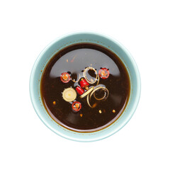 Top view of Fermented Fish Sauce (Pla Ra), isolated on a transparent background