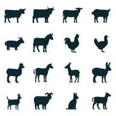 Obraz premium Silhouettes of various farm animals and wildlife in a collection