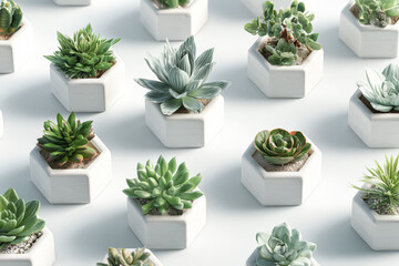 Fototapeta premium Collection of Succulents in Hexagonal Pots