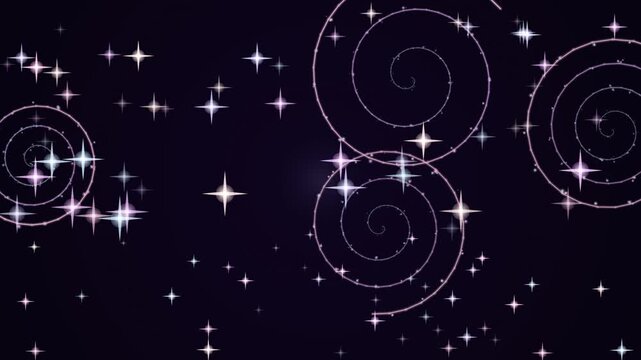 A magical winter night sky illustration featuring the Pisces zodiac sign glowing against a dark blue starry space background with shiny holiday stars and a bright snowy pattern design