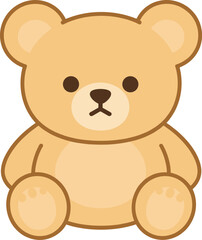 Fototapeta premium Cartoon teddy bear sitting upright with rounded shapes and a neutral expression