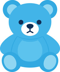Obraz premium Cute blue teddy bear sitting isolated on white background, flat design