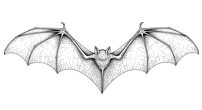 Detailed illustration of a bat with outstretched wings.