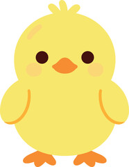Fototapeta premium Cute cartoon easter chick with round body and orange beak, feet and black eyes