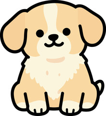 Fototapeta premium Cartoon dog sits with a happy expression on its face on white background