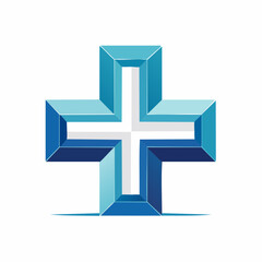 Fototapeta premium Modern three-dimensional blue medical cross symbol for healthcare and pharmacy