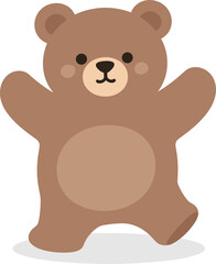 Fototapeta premium Cute cartoon teddy bear standing with its arms up in a cheerful pose on white
