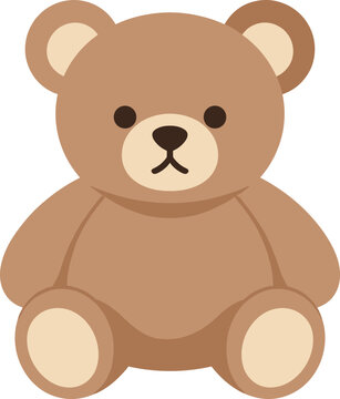 Cute brown teddy bear sitting upright with a simple design on white background