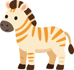 Fototapeta premium Cartoon zebra with orange stripes standing calmly on a white background