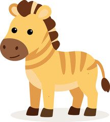 Fototapeta premium Cute cartoon zebra stands on a white background looking friendly