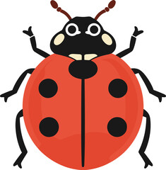 Fototapeta premium Adorable cartoon ladybug with a red shell and black spots stands on a white background