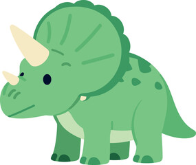 Cute triceratops illustration in light green with cream colored horns and dark green spots © Studicon
