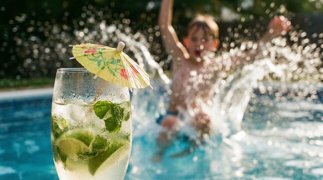 Refreshing mojito by the poolside with a splash of summer fun.