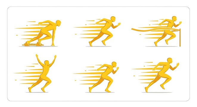 Dynamic illustrations of people running and jumping in various athletic poses
