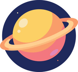 Cartoon saturn planet with yellow and pink colors in the outer space backdrop © Studicon