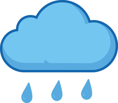 Cartoon raincloud with a light blue fill and a blue outline appears on white