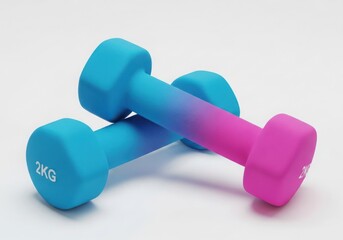 Obraz premium A pair of colorful dumbbells on a white surface
