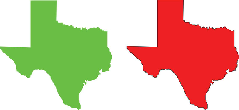 Texas state map outline in green and red color  isolated