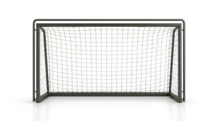 Empty portable soccer goal net with metal frame standing upright