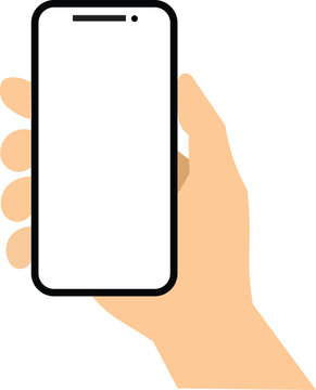Hand holding smartphone with blank screen
