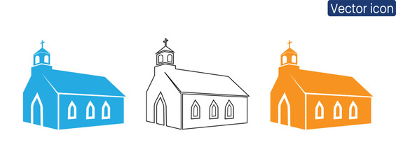 Fototapeta premium Set of modern church icons in blue, black, and orange vector styles for design projects