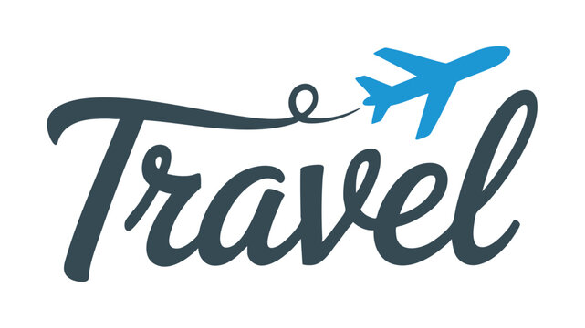 Modern minimalist travel logo with airplane and script font