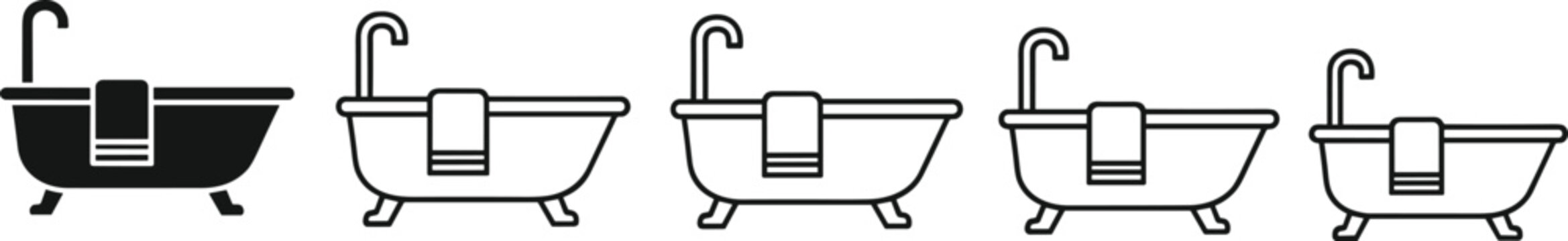 Bathtub icon collection bathroom tub outline vector illustration set