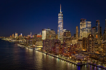 Panoramic Manhattan cityscape. New York City panorama view. Manhattan skyline background. New York panoramic skyline. Manhattan skyline at dusk. New York City skyscrapers panorama.
