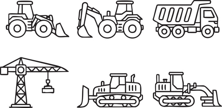 A collection of various types of construction equipment and machinery.