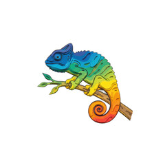 Fototapeta premium Rainbow chameleon on a branch layered paper art