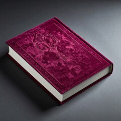 Fototapeta premium Elegant Maroon Velvet Book with Textured Cover on Dark Background Studio Lighting