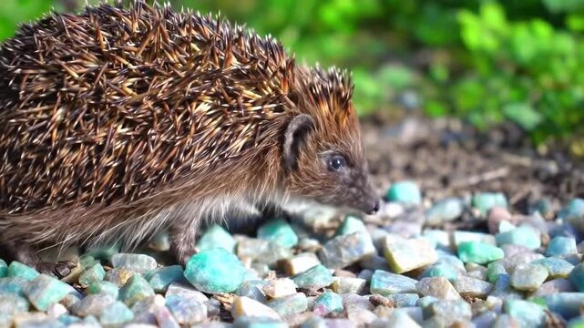 Hedgehog Foraging on Ground Among Rocks in Natural Setting