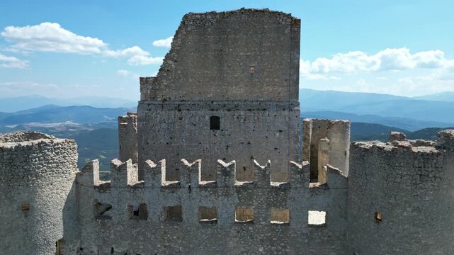 Zooming out from castle Rocca Calascio 4k drone