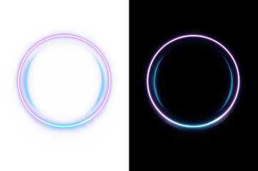Fototapeta premium Purple Blue Neon Circle Frame – Glowing Futuristic Ring Light Isolated on Black