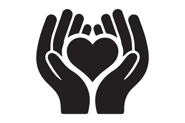Obraz premium Minimalist silhouette of hands holding a heart for charity, healthcare, and love concepts.
